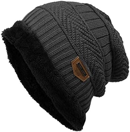 Pletena toplo Slouchy Knitsirana manžetna kapa za lubanje Beanie Hat, preveliki baggy kape za žene Muškarci Fleece obložene kontrastnim