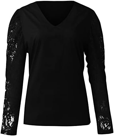 Žene čipka za bluza od čipke čipke patchwork V izrez Fall Tops casual izlaskom odjeće moda 2022 odjeća