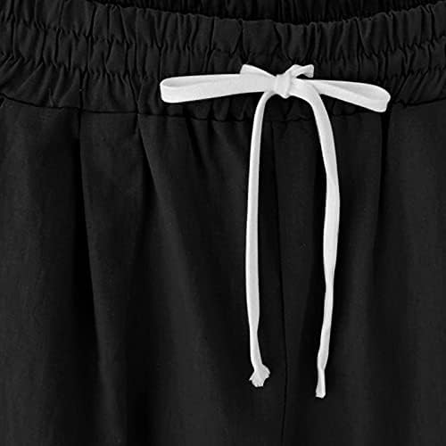 Posteljine hlače za žene cvjetne kratke hlače ženske koljena duljine hlače udobne dukseve za crtanje struka sa džepom