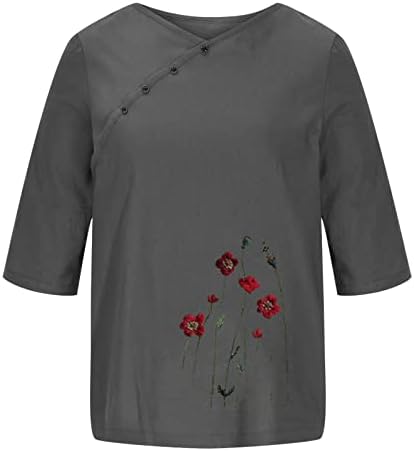 Trendy posteljina pamučna crewneck grafička ručica bluza Bustier košulja za žene Jesen ljeto prekras dupe tanki tunika majica