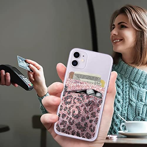 Stick na novčaniku mobitela, ružičasti Lytter Leopard Stretchy Lycra dvostruka džepna kreditna kartica i nosač za ljepljive naljepnice