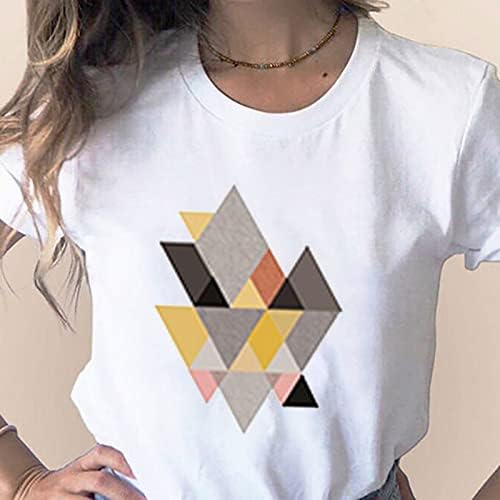Ženske Majice Geometrija Boja Blok Casual Tops Ljeto O-Izrez Tshirt Slatka Funny Tunike Trening T-Shirt Trendi Bluze