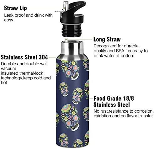 Alaza 20oz vakuumska izolirana boca sa izolirana, BPA, šećerna lubanja na dan mrtve sportske boce za vodu za unutarnji ili vanjski