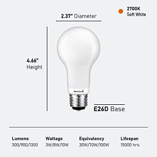 Maelsrlg 3-Way sijalice, 30 70 100 W ekvivalent, meka Bijela 2700k, A19 Trosmjerne LED Sijalice, 3W / 8W / 10W, E26 Srednja baza,