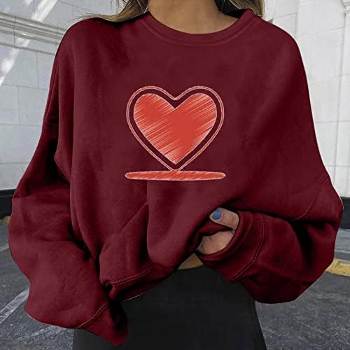 Slatka dukserica za srce za ženske ležerne košulje s dugim rukavima Valentines Modni vrhovi labavi fit bluza Tunnic Tees