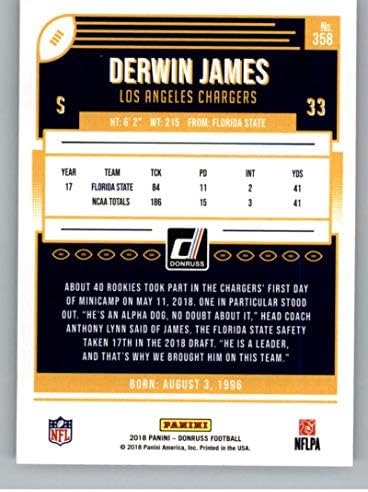 2018 Donruss Football 358 Derwin James RC Rookie Card Los Angeles Chargers Rookie službena NFL trgovačka kartica