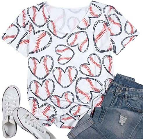 Baseball majica za žene slatko srce bejzbol v-izrez majica smiješna bejzbol vježbanje softball mama majice