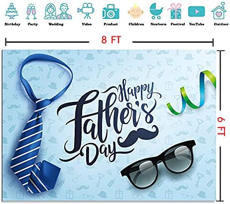 CYLYH 8x6ft Sretan Dan očeva pozadina kravatu i naočare plava pozadina Dan očeva porodični Maturski Dan očeva potrepštine dekoracije