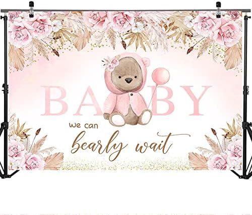 Mocsicka Boho Bear Baby Shower Backdrop 7x5ft možemo biserno čekati Pink Floral Baby Shower Party dekoracije za djevojčice Pampas