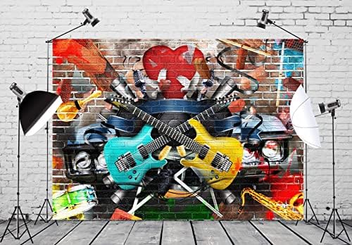 BELECO 10x8ft tkanina Rock And Roll gitara pozadina Grafiti zid od opeke muzička Ftografija pozadina za zabavu dekoracija 80-ih 90-ih