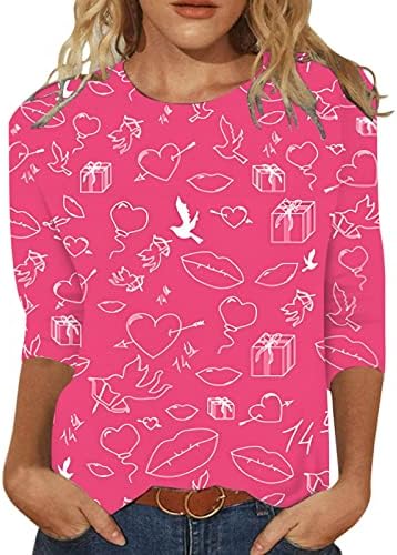 Valentines Dnevni majica Žene Slatko srce Grafičke majice 3/4 rukava Ležerna Baseball Top Majica Modni slatki vrhovi Tunic