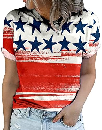 Košulje kratkih rukava za tinejdžersku devojku izrez SAD-a USA day za neovisnost Grafički ručak kravata tiho majice Womens OS
