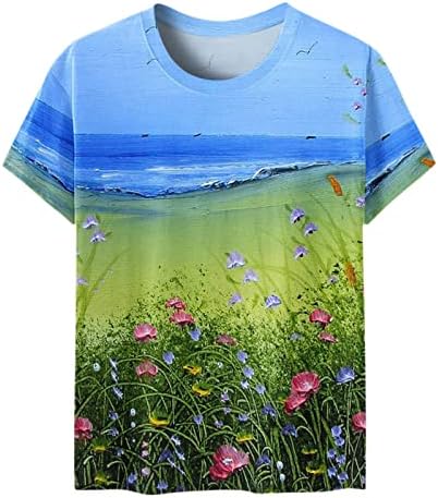 Dame kratkih rukava pamučna posada izrez grafički grafički print cvjetni labavi fit top majica salon za majicu za teen djevojke