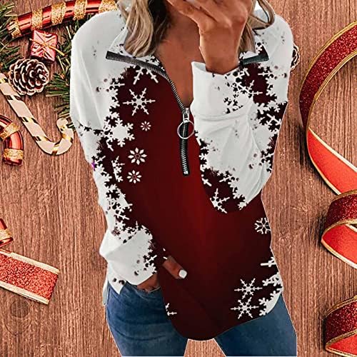 Duks za žene Funny Božićni stabli Ispisani pulover vrhovi Crewneck Ležerne prilike bez lagane boje podijeljene majice