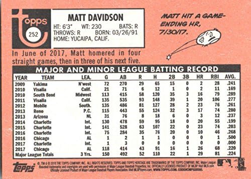2018 TOPPS Heritage 252 Matt Davidson Chicago White Sox bejzbol kartica