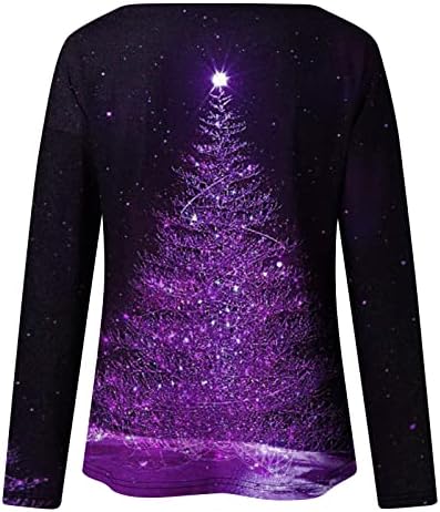 Košulje s dugim rukavima za žene 2022 božićne majice svijetli Xmas Tree Tops Crewneck Neon Dame Lad bluza i vrhovi